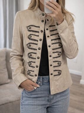 Royal Underground Beige Military-Style Embellished Jacket